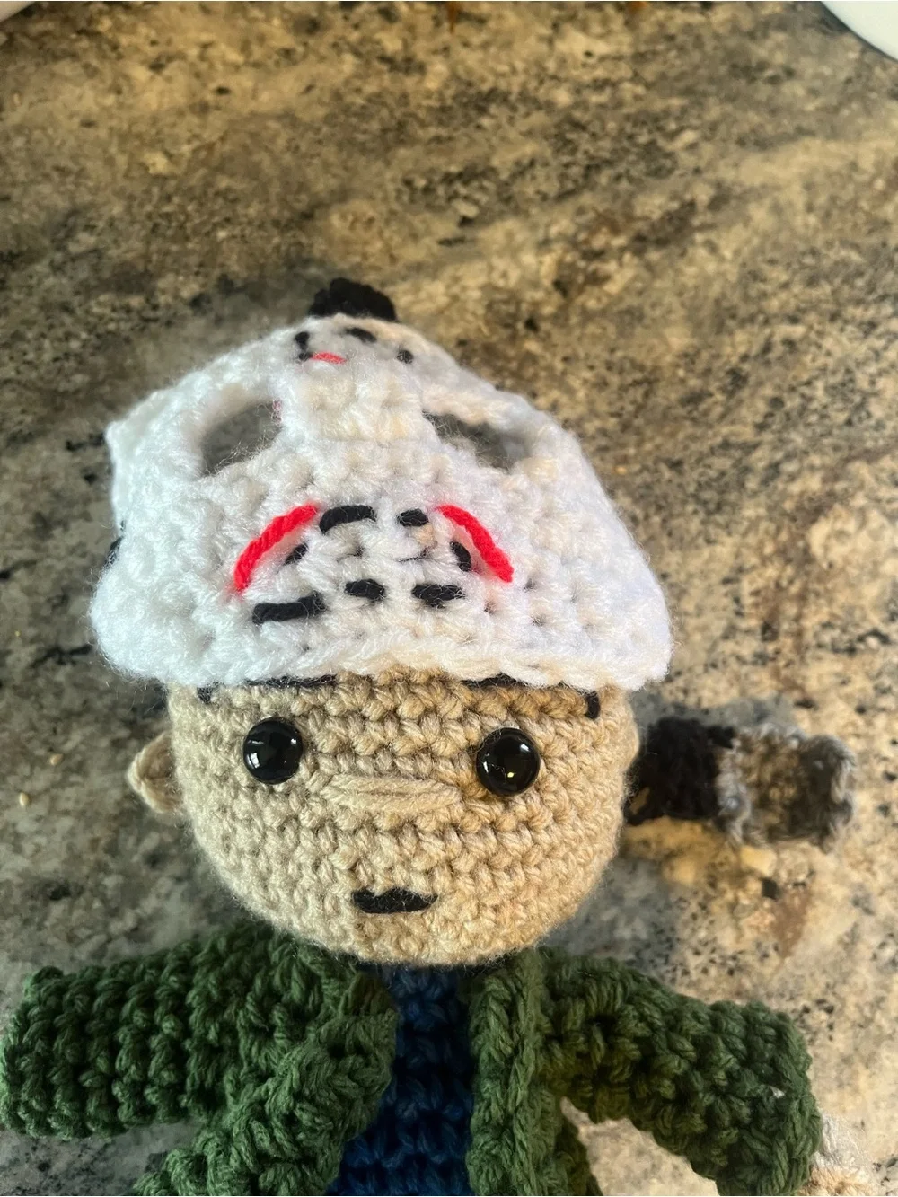 Handmade Kids Jason-Inspired Crochet Costume Doll - White Mask, Green Jacket